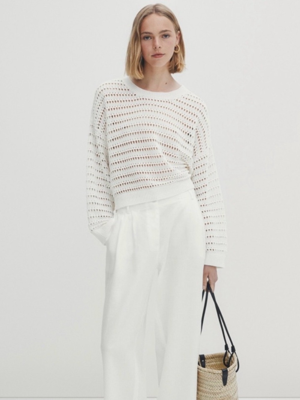 Massimo Dutti Women's Open-Knit Cream Sweater